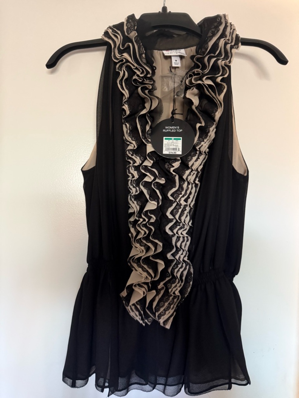 Robert Rodriguez for Neiman Marcus Ruffled Lace Blouse Black Tan Size M NWT
